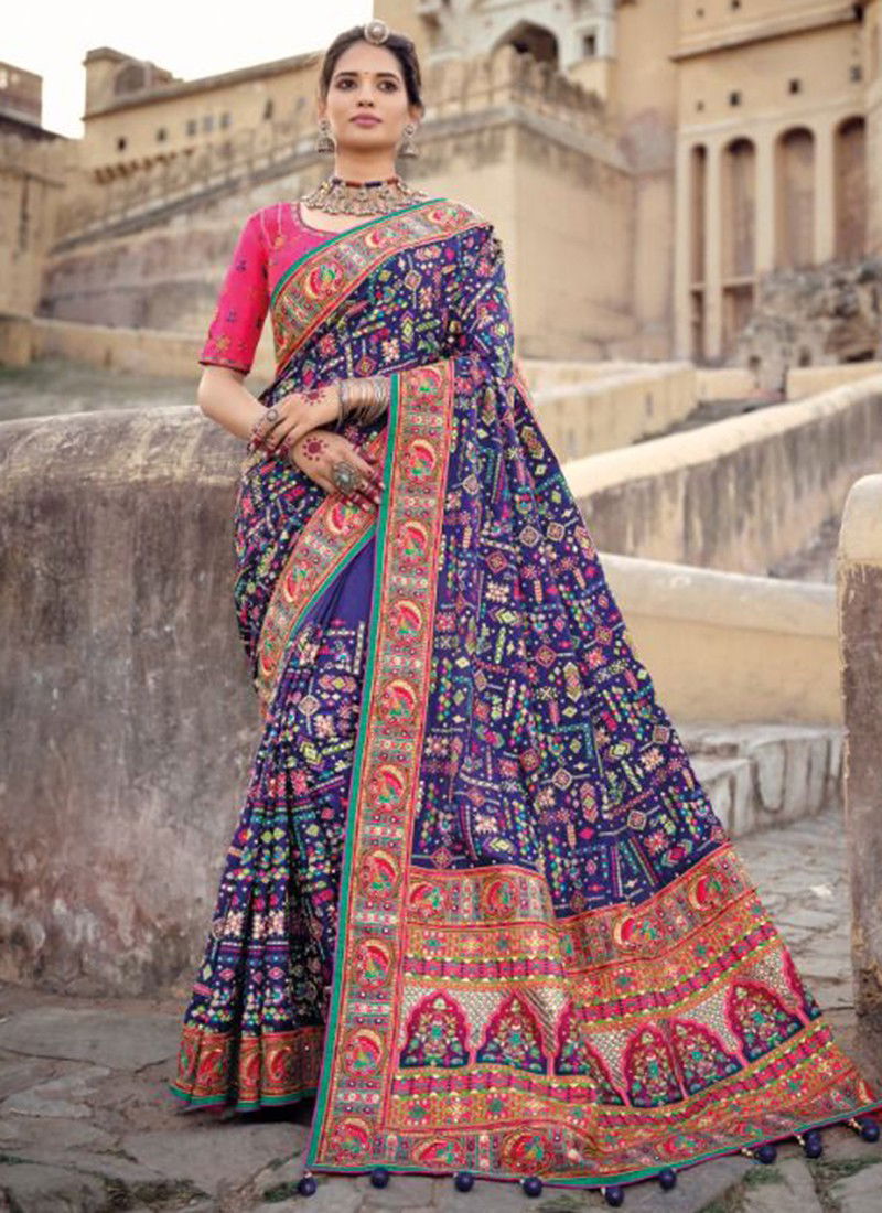 Purple Colour KACHHI WORK 3 Heavy Bridal Wedding Wear New Designer Latest Saree Collection 6202